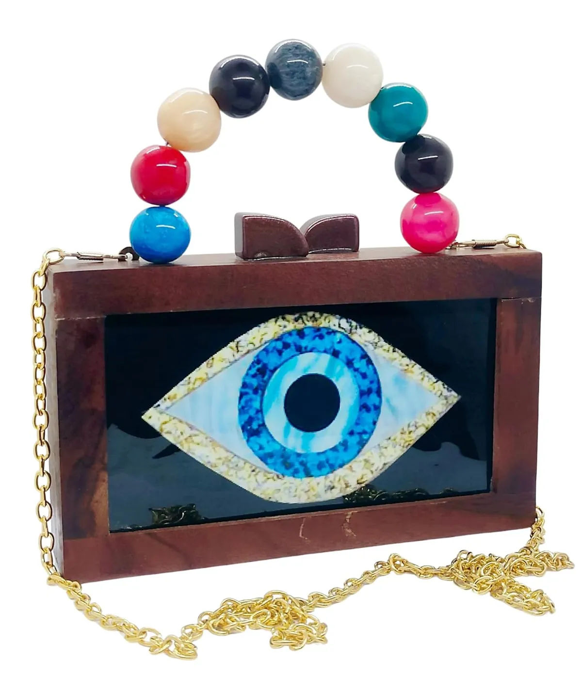 Avani Brown Wooden Slim Rectangular Clutch Bag